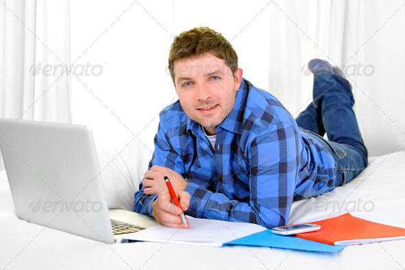 business man or student working and studying with computer