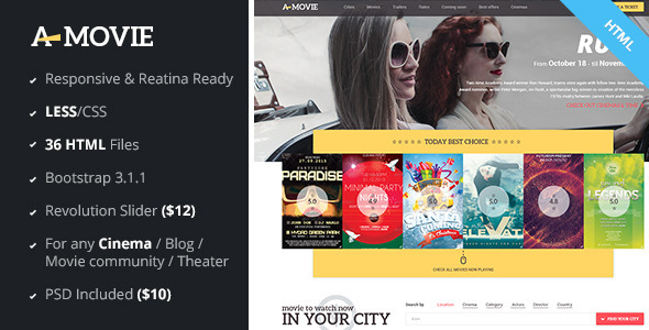 A.Movie - Cinema/Movie HTML LESS Template - Film & TV Entertainment